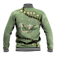Hawaii Molokai Island Flowers Lei Baseball Jacket Kukui Nut Mossy Green