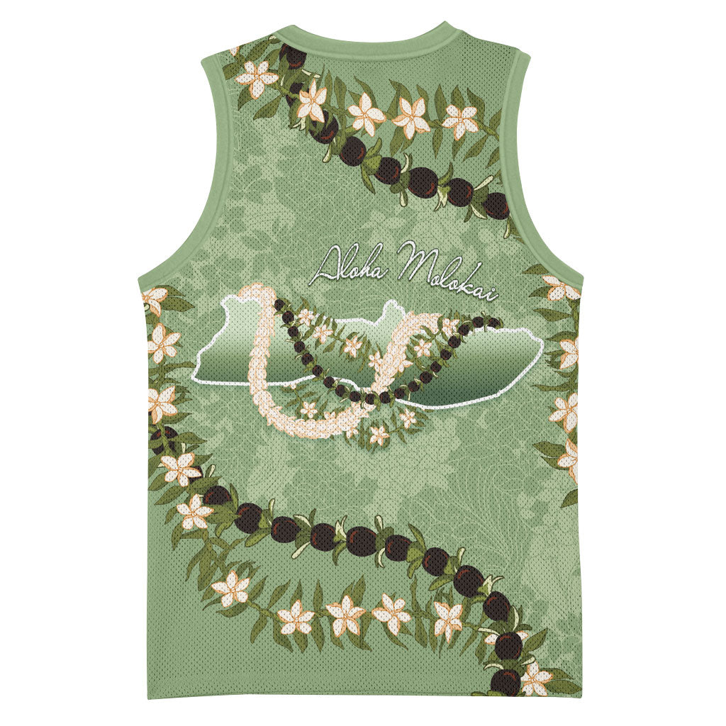 Hawaii Molokai Island Flowers Lei Basketball Jersey Kukui Nut Mossy Green
