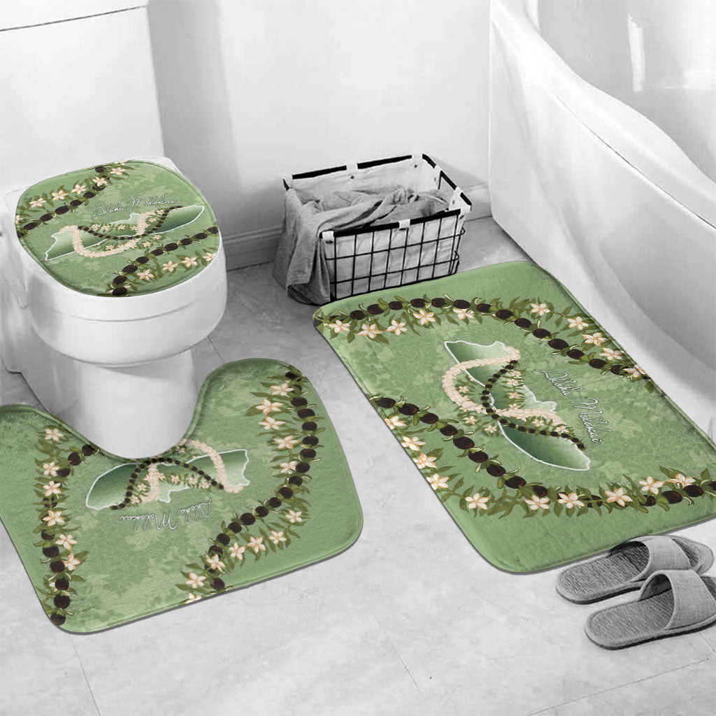 Hawaii Molokai Island Flowers Lei Bathroom Set Kukui Nut Mossy Green