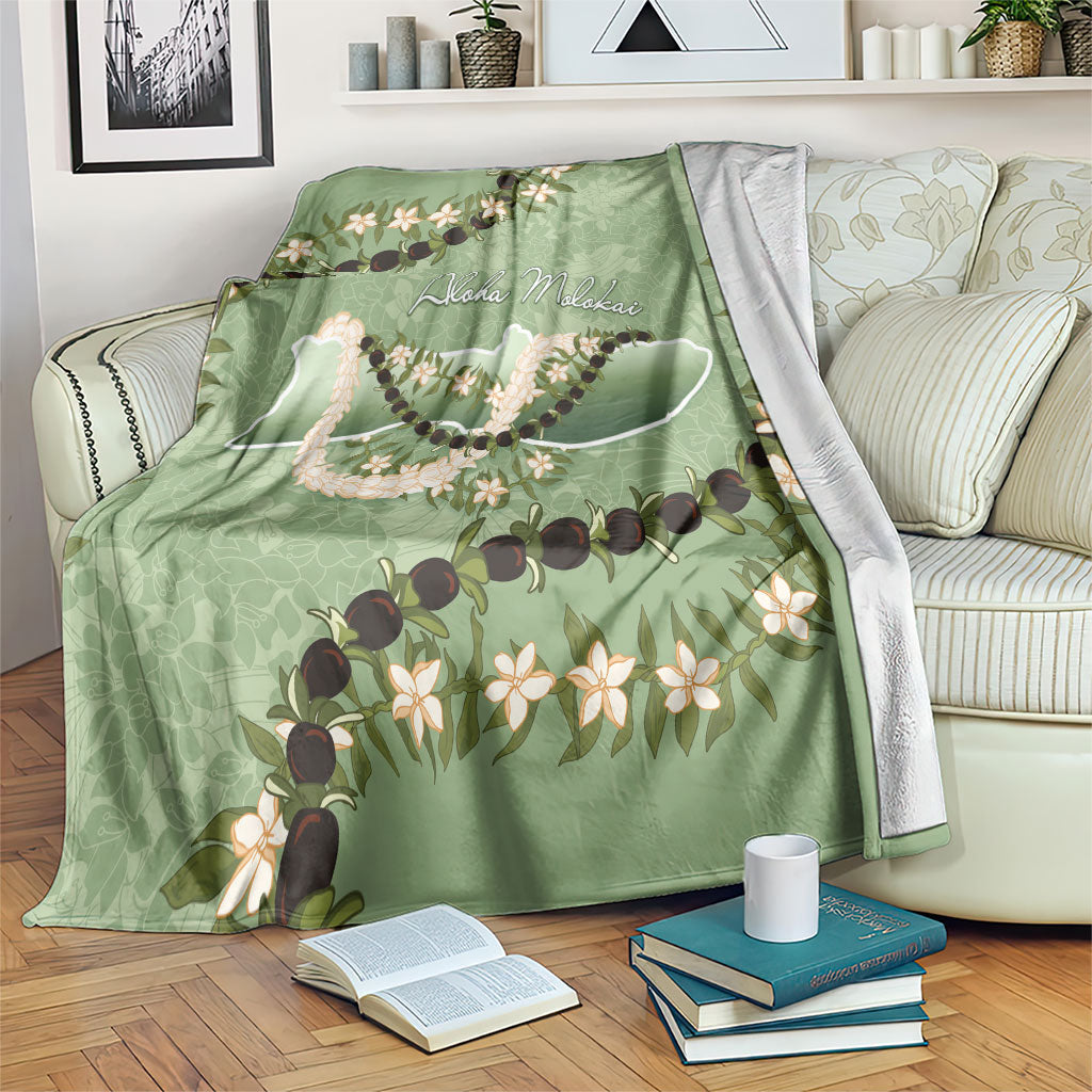 Hawaii Molokai Island Flowers Lei Blanket Kukui Nut Mossy Green
