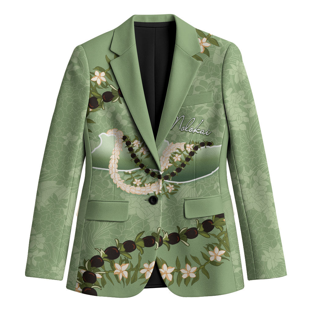 Hawaii Molokai Island Flowers Lei Blazer Kukui Nut Mossy Green LT7 Unisex Moss Green - Polynesian Pride