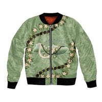 Hawaii Molokai Island Flowers Lei Bomber Jacket Kukui Nut Mossy Green