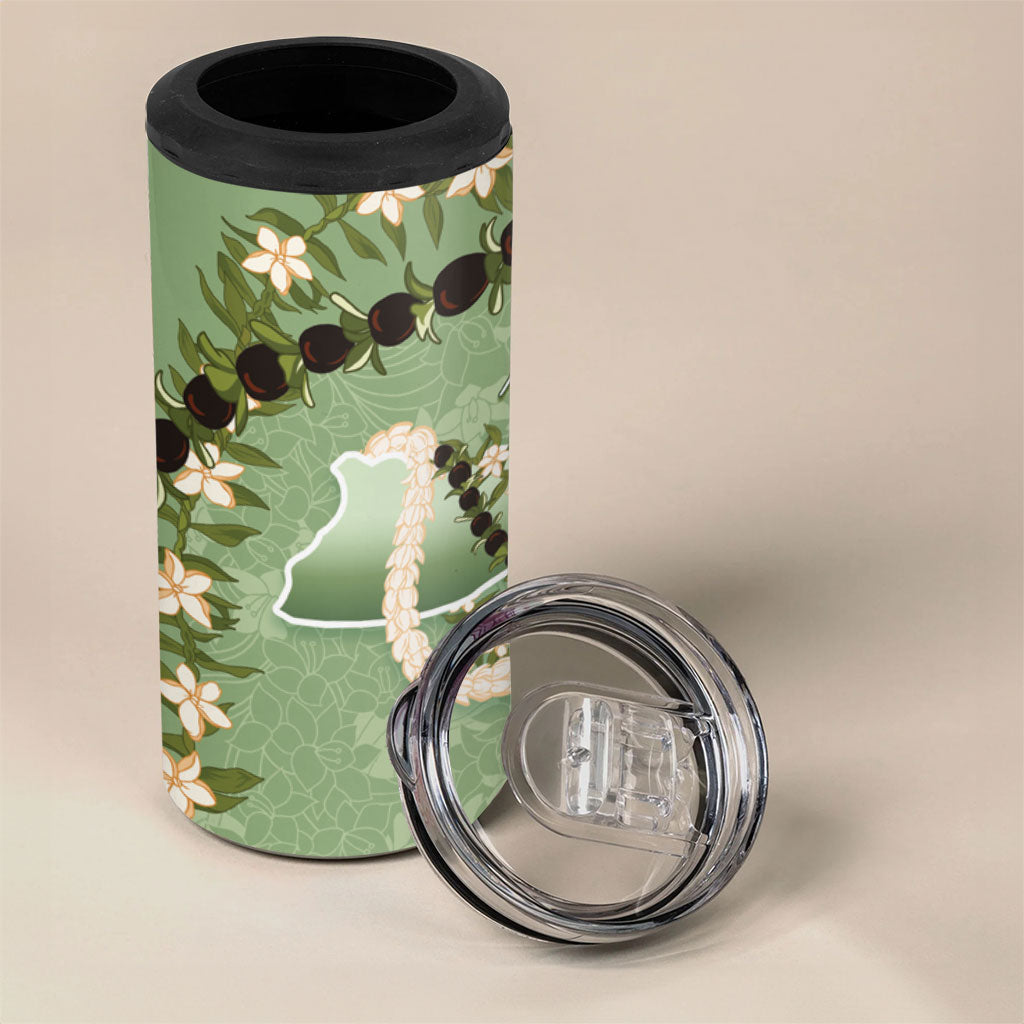 Hawaii Molokai Island Flowers Lei 4 in 1 Can Cooler Tumbler Kukui Nut Mossy Green
