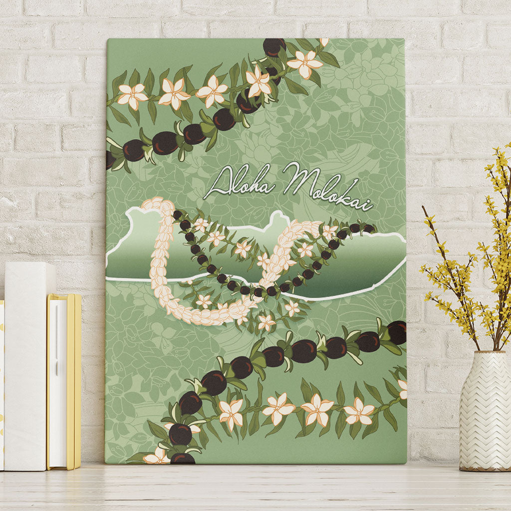 Hawaii Molokai Island Flowers Lei Canvas Wall Art Kukui Nut Mossy Green LT7 Without Frame Moss Green - Polynesian Pride