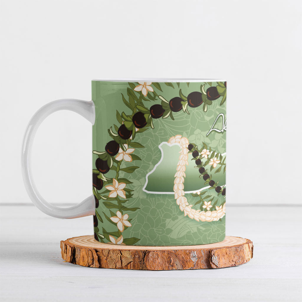 Hawaii Molokai Island Flowers Lei Ceramic Mug Kukui Nut Mossy Green LT7 Moss Green - Polynesian Pride