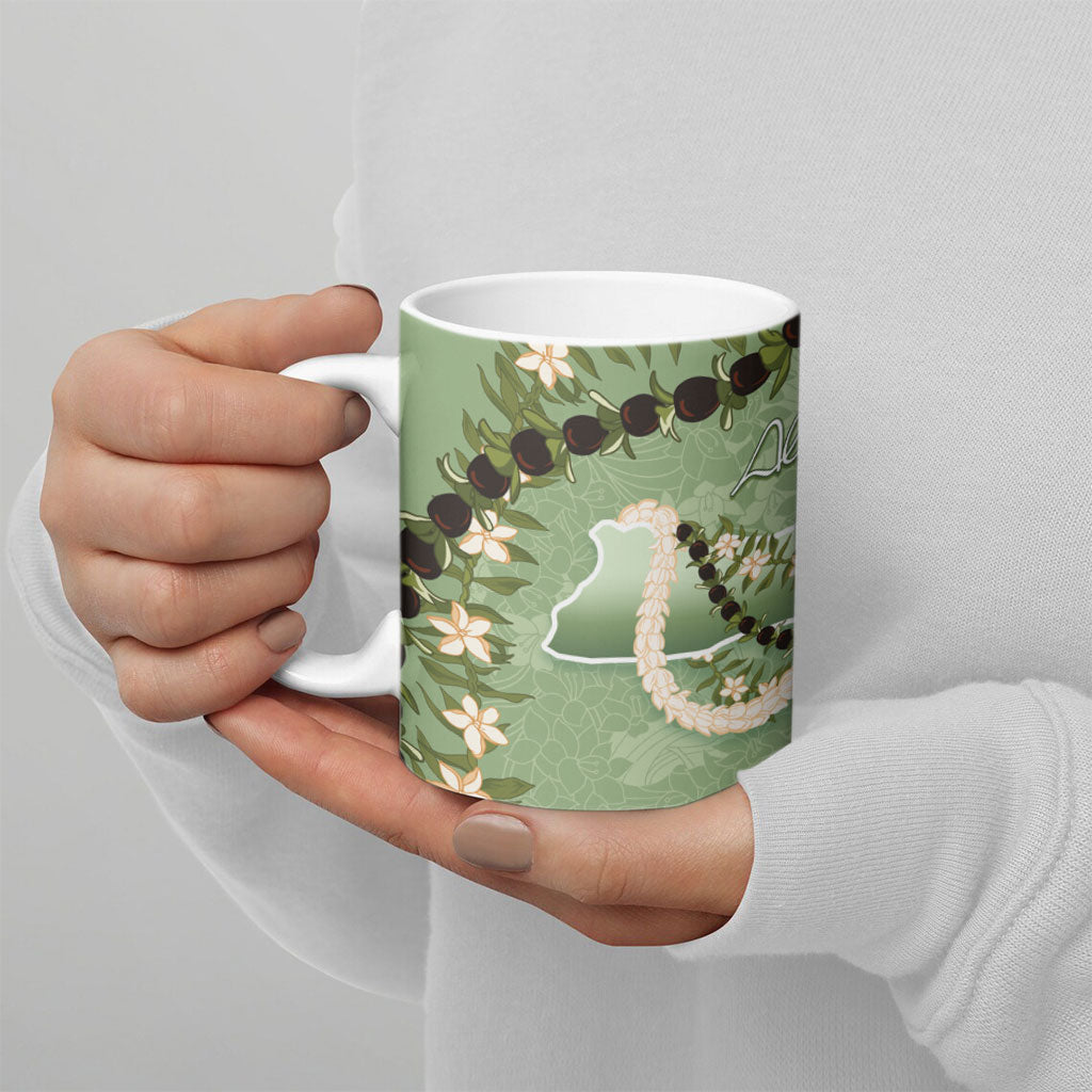 Hawaii Molokai Island Flowers Lei Ceramic Mug Kukui Nut Mossy Green