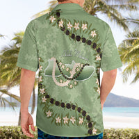 Hawaii Molokai Island Flowers Lei Hawaiian Shirt Kukui Nut Mossy Green