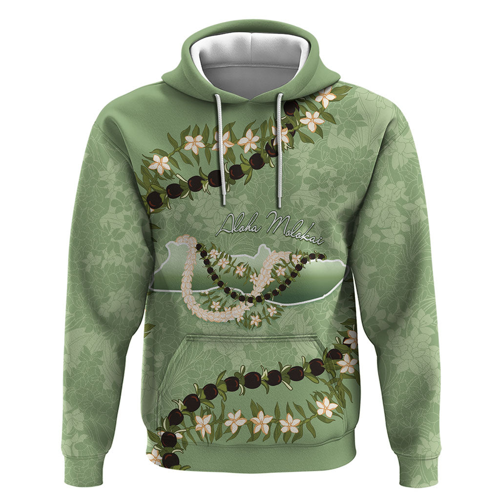 Hawaii Molokai Island Flowers Lei Hoodie Kukui Nut Mossy Green