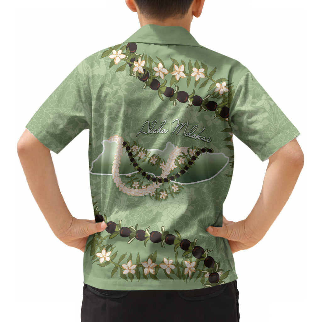 Hawaii Molokai Island Flowers Lei Kid Hawaiian Shirt Kukui Nut Mossy Green