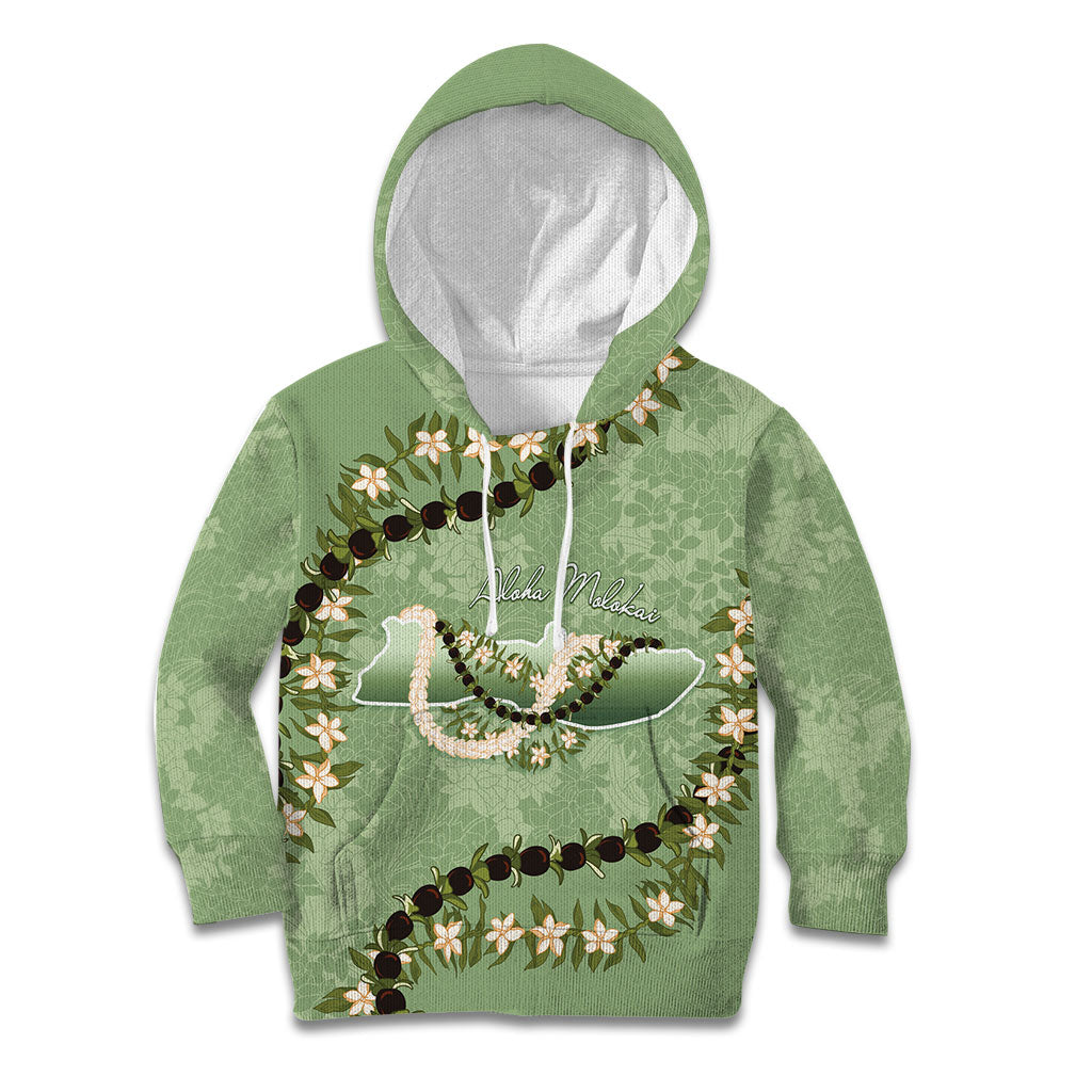 Hawaii Molokai Island Flowers Lei Kid Hoodie Kukui Nut Mossy Green