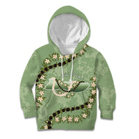 Hawaii Molokai Island Flowers Lei Kid Hoodie Kukui Nut Mossy Green