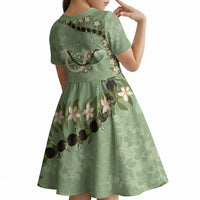 Hawaii Molokai Island Flowers Lei Kid Short Sleeve Dress Kukui Nut Mossy Green