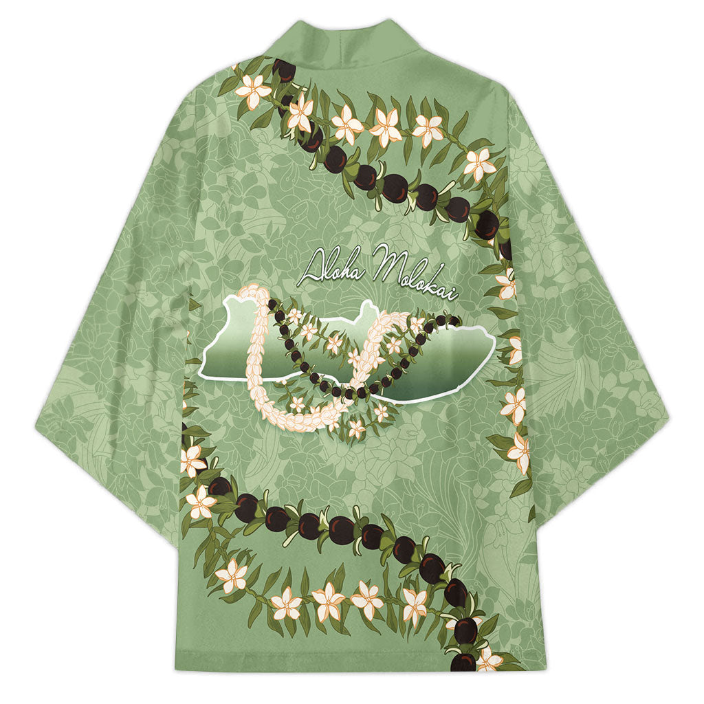 Hawaii Molokai Island Flowers Lei Kimono Kukui Nut Mossy Green