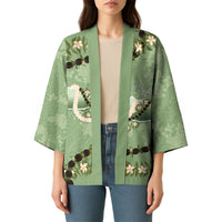 Hawaii Molokai Island Flowers Lei Kimono Kukui Nut Mossy Green
