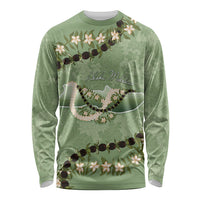 Hawaii Molokai Island Flowers Lei Long Sleeve Shirt Kukui Nut Mossy Green