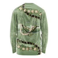 Hawaii Molokai Island Flowers Lei Long Sleeve Shirt Kukui Nut Mossy Green