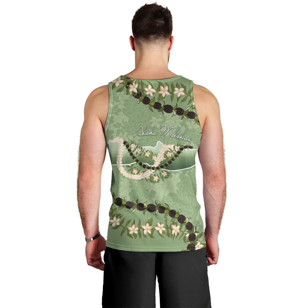 Hawaii Molokai Island Flowers Lei Men Tank Top Kukui Nut Mossy Green
