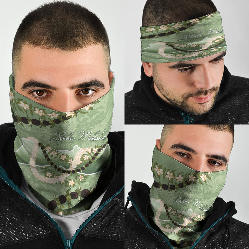 Hawaii Molokai Island Flowers Lei Neck Gaiter Kukui Nut Mossy Green