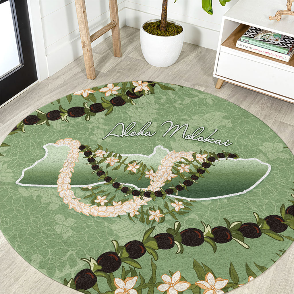 Hawaii Molokai Island Flowers Lei Round Carpet Kukui Nut Mossy Green LT7 Moss Green - Polynesian Pride