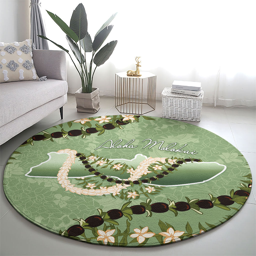 Hawaii Molokai Island Flowers Lei Round Carpet Kukui Nut Mossy Green