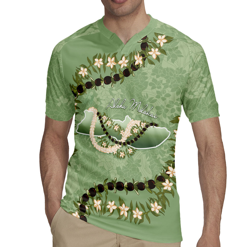 Hawaii Molokai Island Flowers Lei Rugby Jersey Kukui Nut Mossy Green