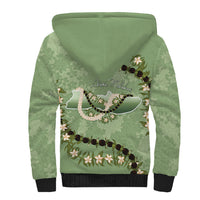 Hawaii Molokai Island Flowers Lei Sherpa Hoodie Kukui Nut Mossy Green