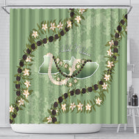 Hawaii Molokai Island Flowers Lei Shower Curtain Kukui Nut Mossy Green