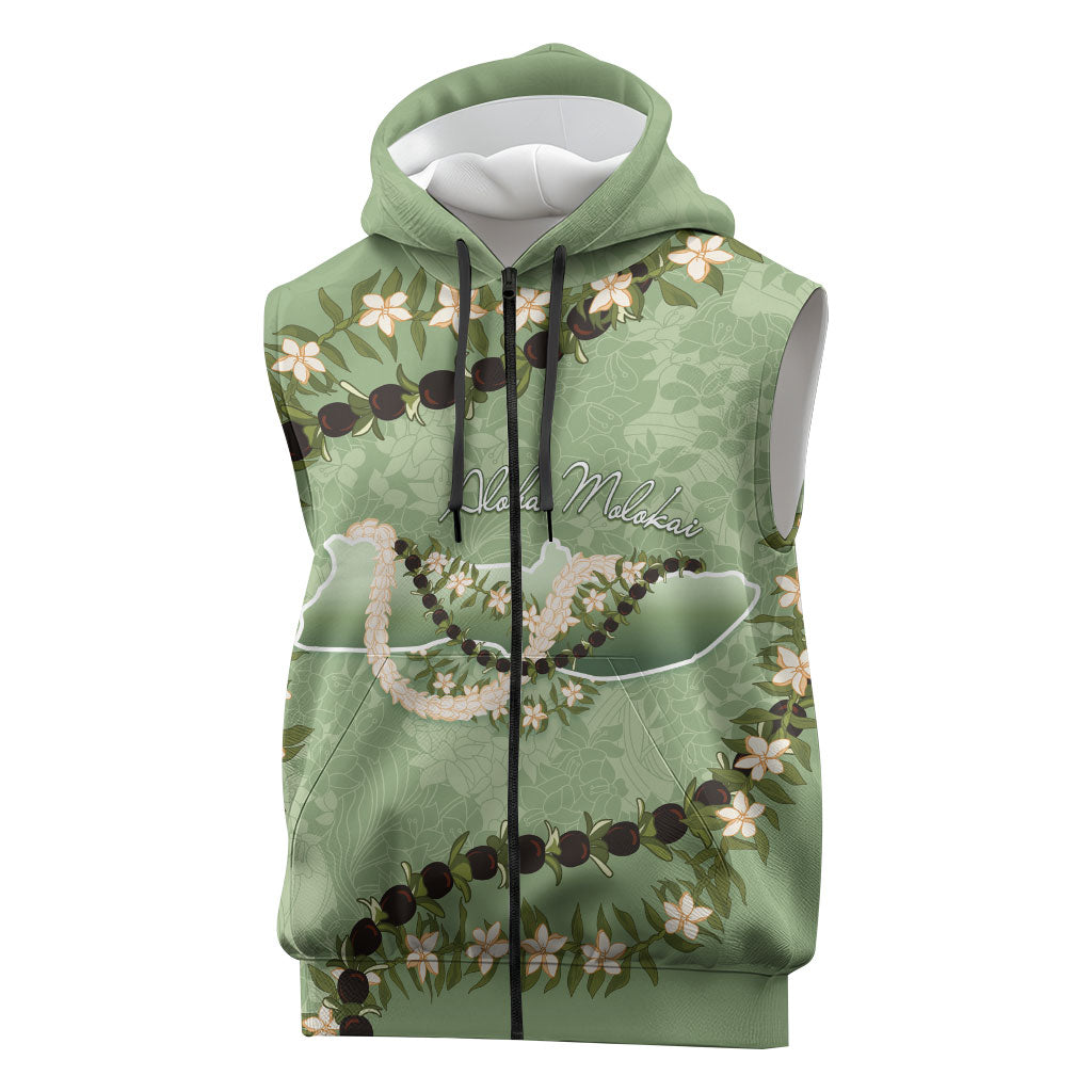 Hawaii Molokai Island Flowers Lei Sleeveless Zip Hoodie Kukui Nut Mossy Green LT7 Moss Green - Polynesian Pride