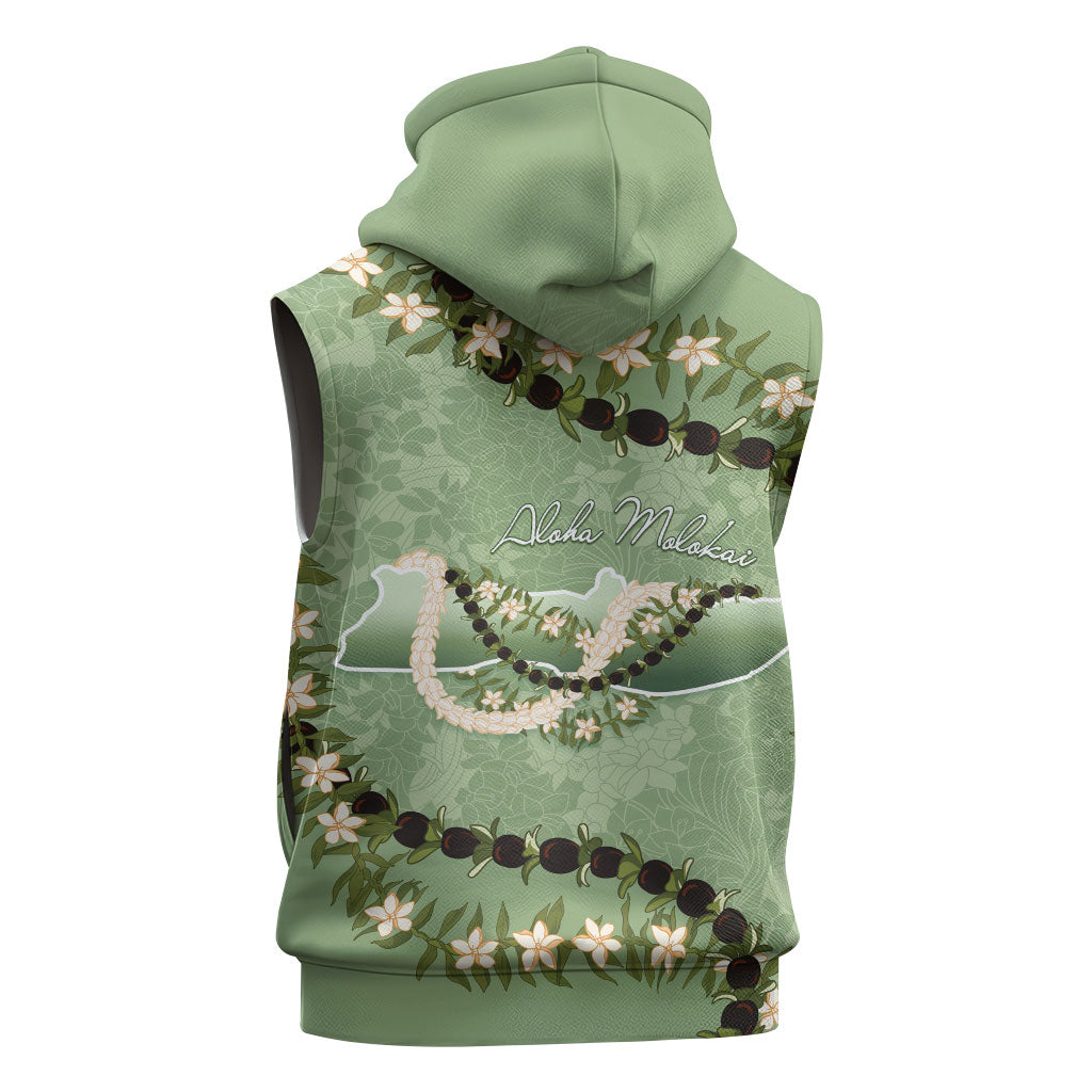 Hawaii Molokai Island Flowers Lei Sleeveless Zip Hoodie Kukui Nut Mossy Green