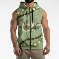 Hawaii Molokai Island Flowers Lei Sleeveless Zip Hoodie Kukui Nut Mossy Green