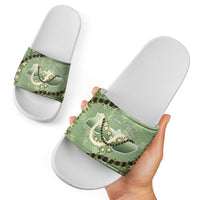 Hawaii Molokai Island Flowers Lei Slide Sandals Kukui Nut Mossy Green