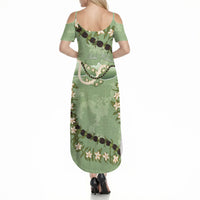 Hawaii Molokai Island Flowers Lei Summer Maxi Dress Kukui Nut Mossy Green