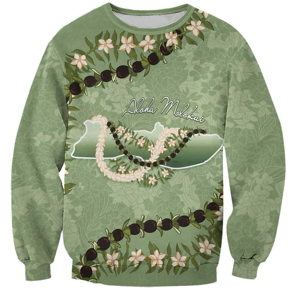 Hawaii Molokai Island Flowers Lei Sweatshirt Kukui Nut Mossy Green LT7 Unisex Moss Green - Polynesian Pride