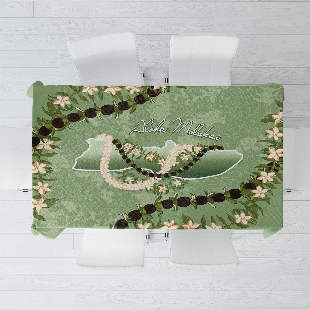 Hawaii Molokai Island Flowers Lei Tablecloth Kukui Nut Mossy Green