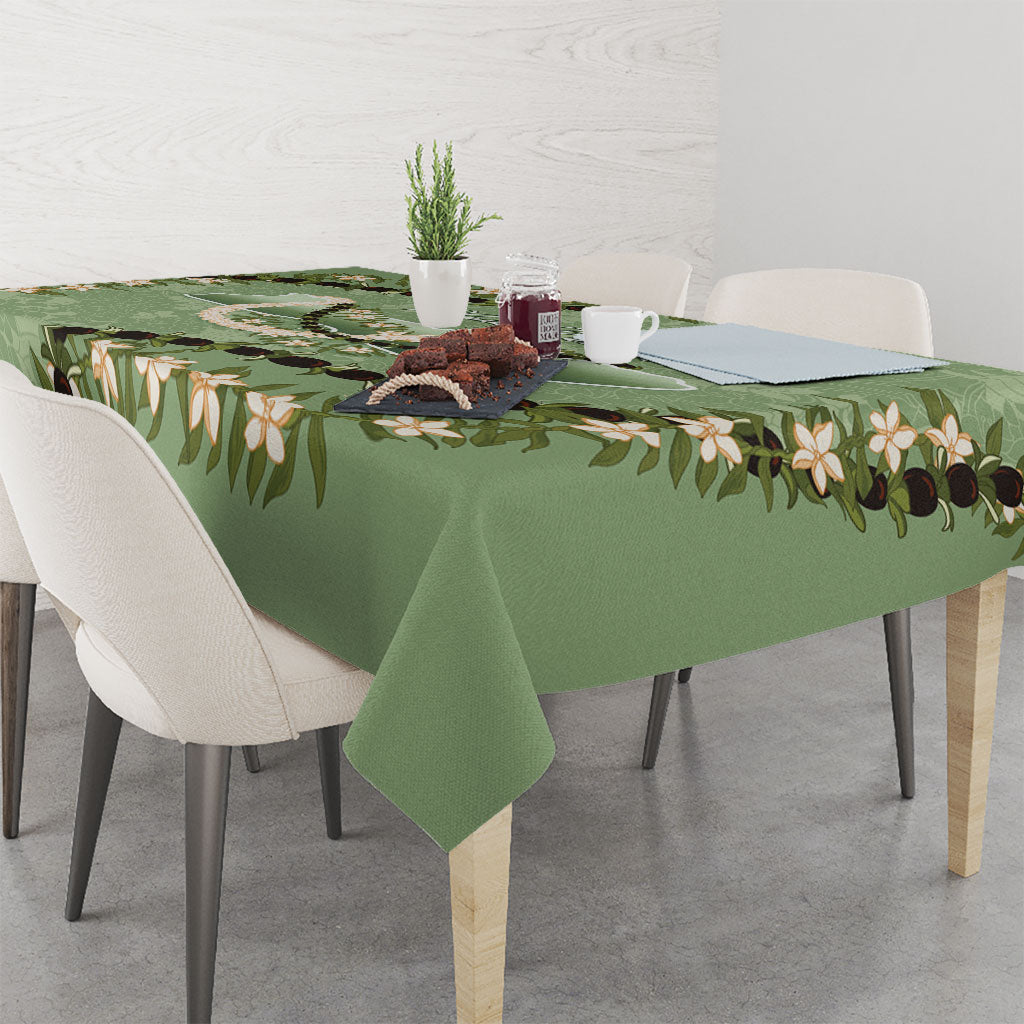 Hawaii Molokai Island Flowers Lei Tablecloth Kukui Nut Mossy Green