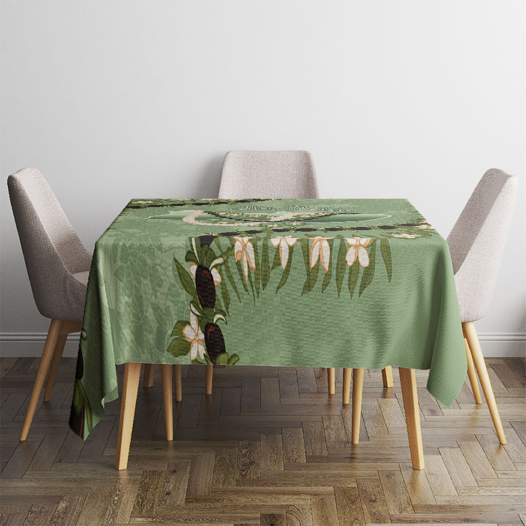Hawaii Molokai Island Flowers Lei Tablecloth Kukui Nut Mossy Green