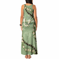 Hawaii Molokai Island Flowers Lei Tank Maxi Dress Kukui Nut Mossy Green