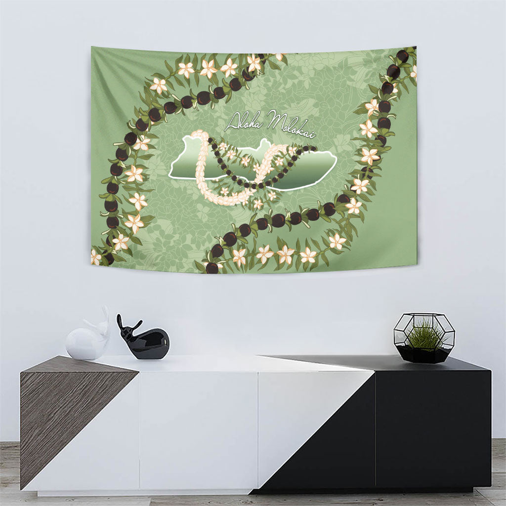 Hawaii Molokai Island Flowers Lei Tapestry Kukui Nut Mossy Green
