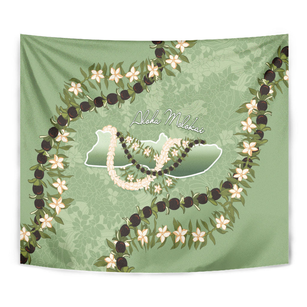 Hawaii Molokai Island Flowers Lei Tapestry Kukui Nut Mossy Green