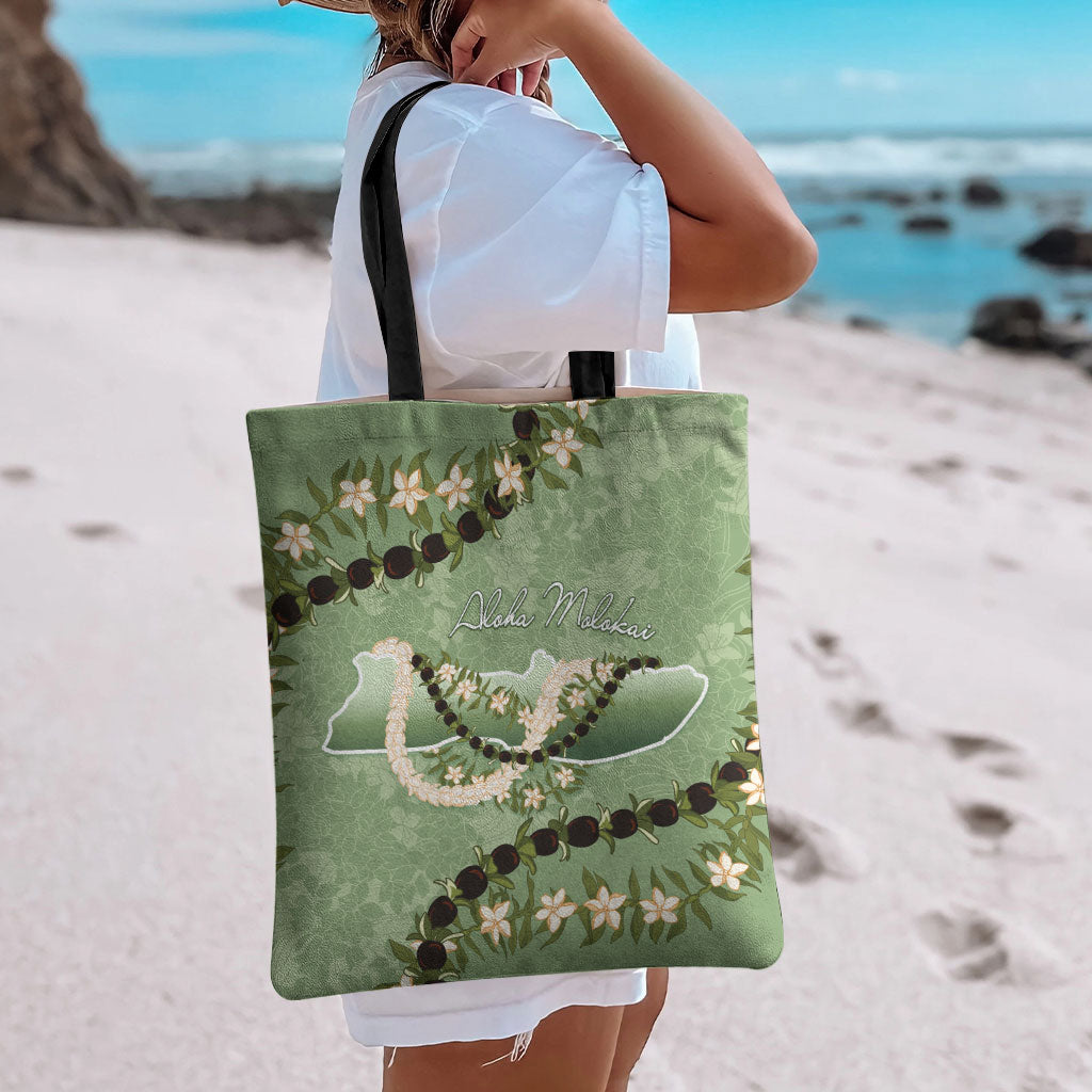 Hawaii Molokai Island Flowers Lei Tote Bag Kukui Nut Mossy Green