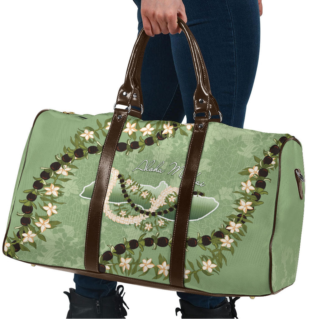 Hawaii Molokai Island Flowers Lei Travel Bag Kukui Nut Mossy Green