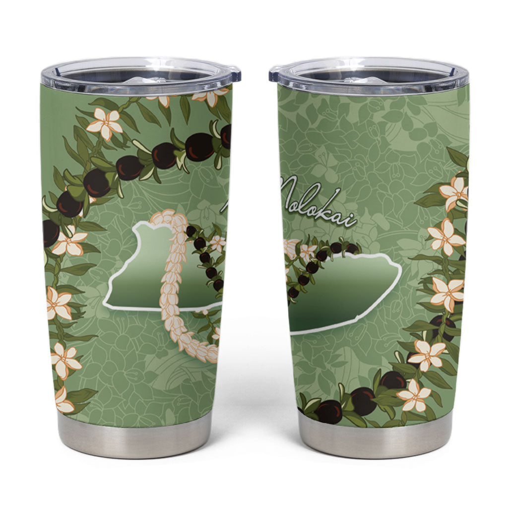 Hawaii Molokai Island Flowers Lei Tumbler Cup Kukui Nut Mossy Green