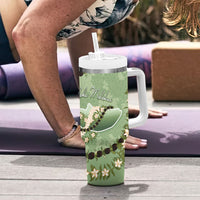 Hawaii Molokai Island Flowers Lei Tumbler With Handle Kukui Nut Mossy Green
