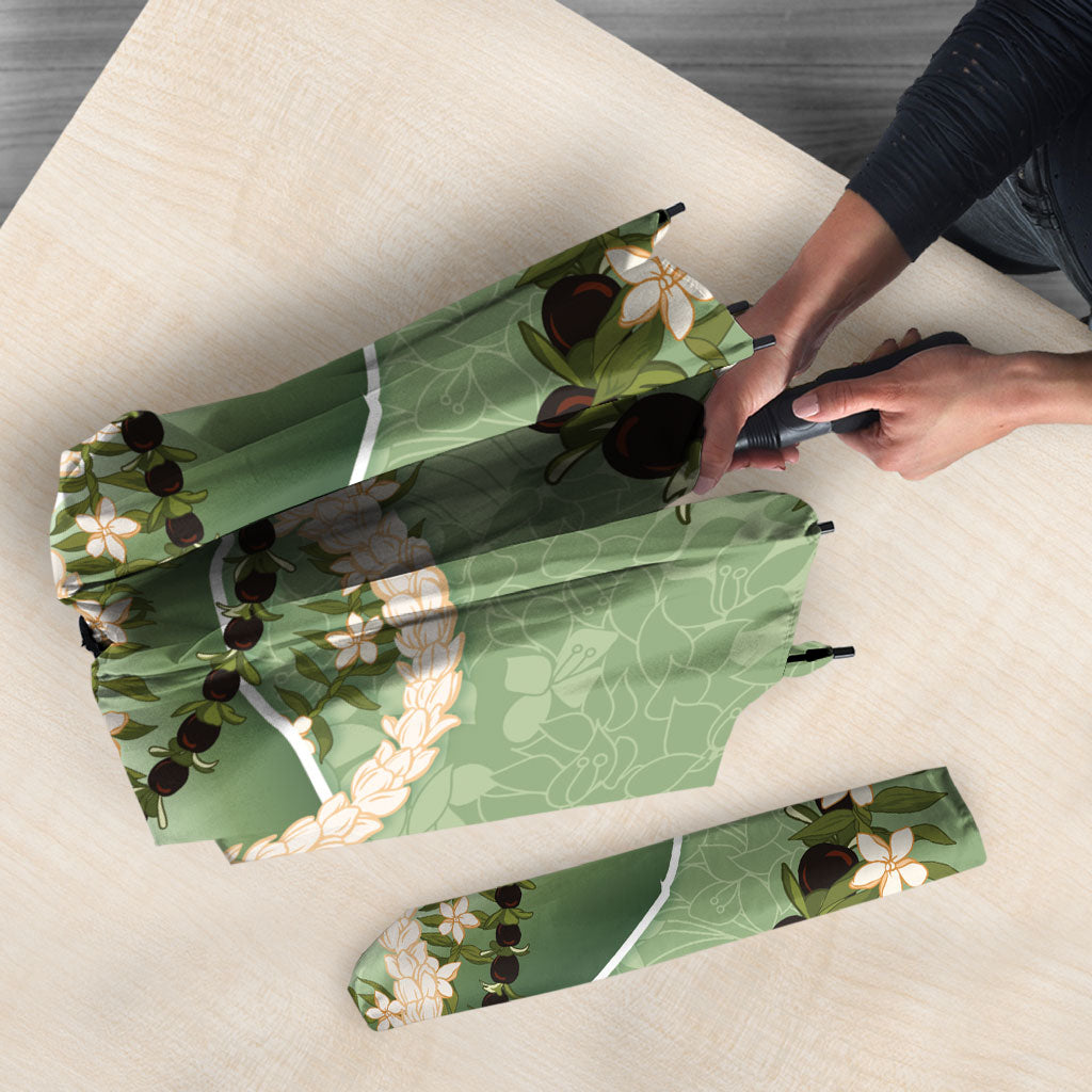 Hawaii Molokai Island Flowers Lei Umbrella Kukui Nut Mossy Green