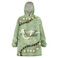 Hawaii Molokai Island Flowers Lei Wearable Blanket Hoodie Kukui Nut Mossy Green