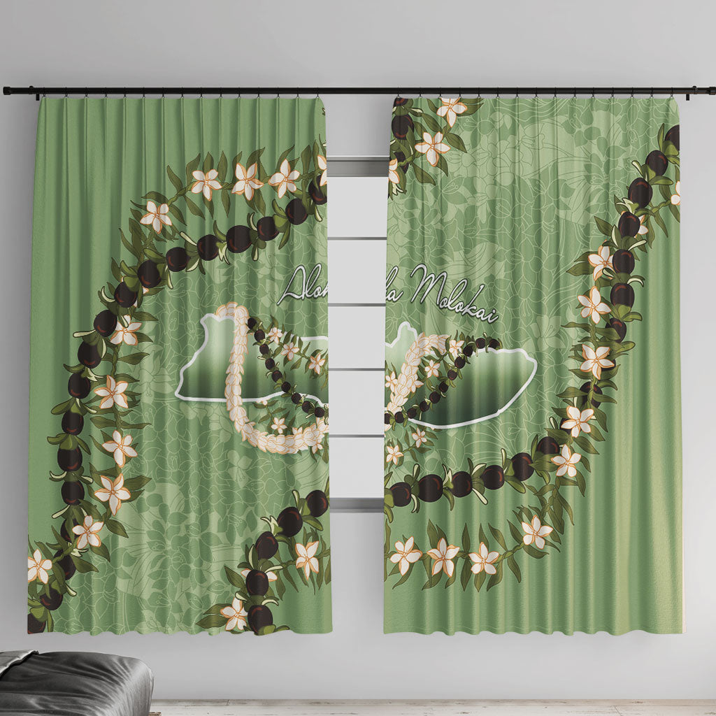 Hawaii Molokai Island Flowers Lei Window Curtain Kukui Nut Mossy Green