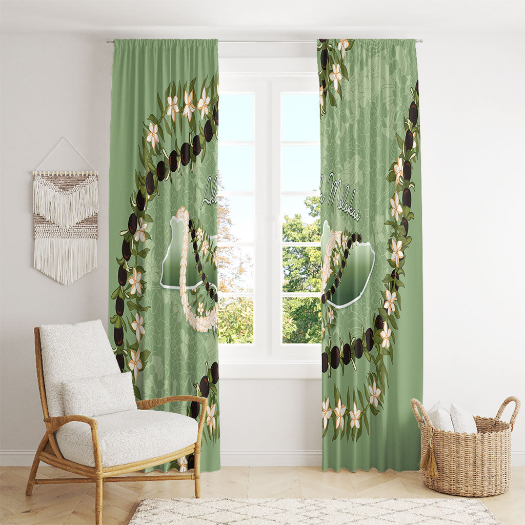 Hawaii Molokai Island Flowers Lei Window Curtain Kukui Nut Mossy Green