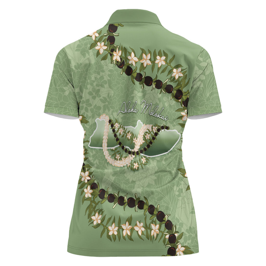 Hawaii Molokai Island Flowers Lei Women Polo Shirt Kukui Nut Mossy Green