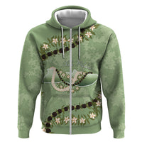 Hawaii Molokai Island Flowers Lei Zip Hoodie Kukui Nut Mossy Green
