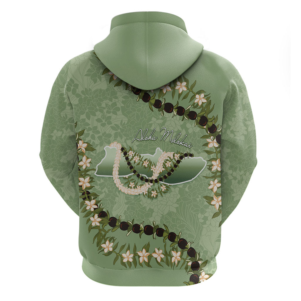 Hawaii Molokai Island Flowers Lei Zip Hoodie Kukui Nut Mossy Green